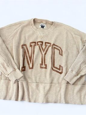 NYC Waffle-Knit Crewneck Sweater - Beige